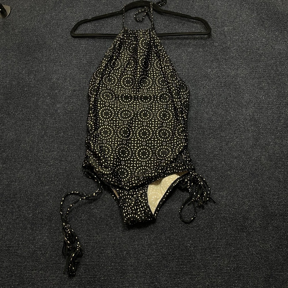 Cleobella Swimsuit Womens Medium Black Halter One Piece Metallic Print Gold